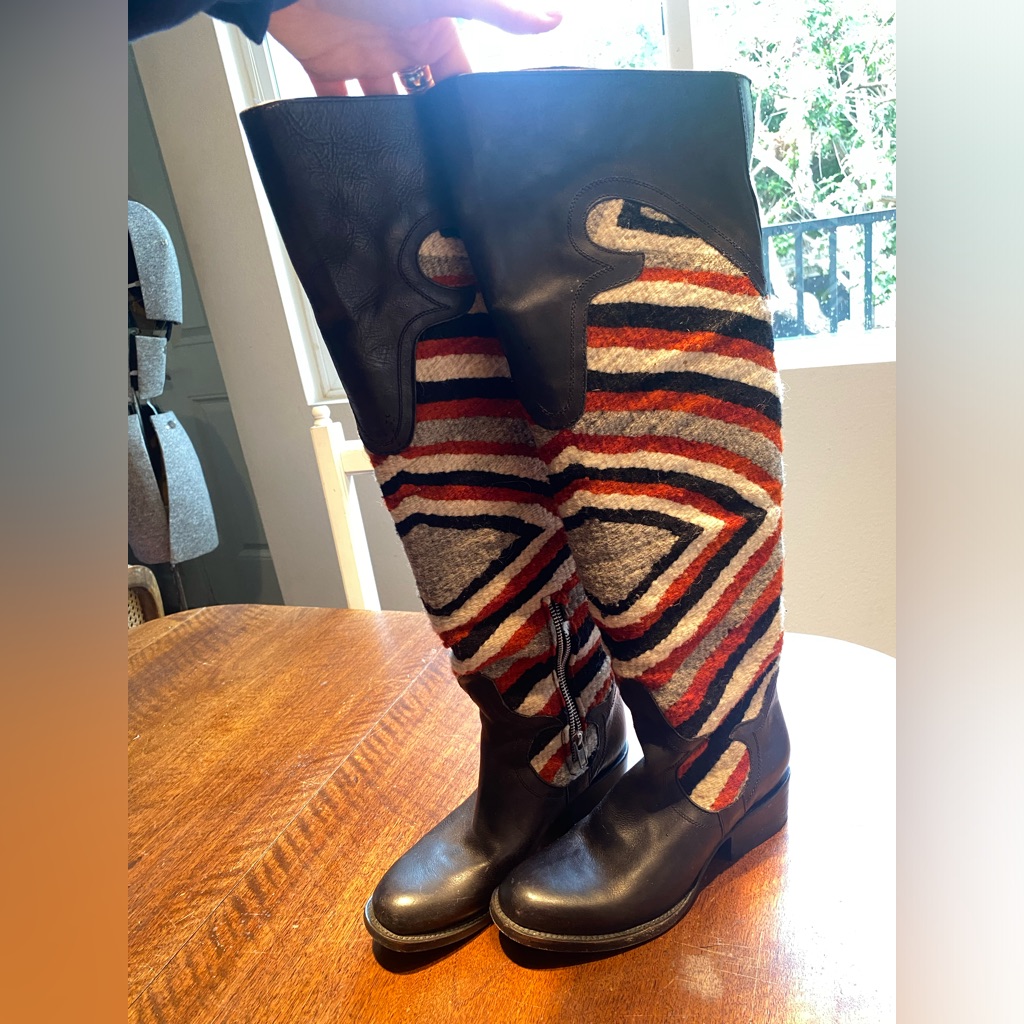 Freebird By Steven Knee-High Patterned Wool & Leather Riding Boots - Multicolor